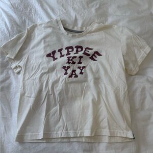 Cream T-Shirt with Maroon Print